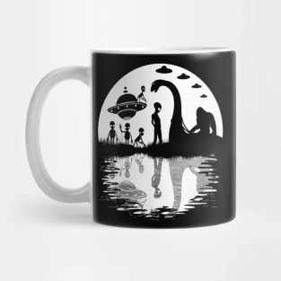 Funny Bigfoot riding loch ness monster and aliens Mug